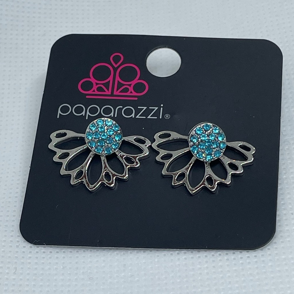 New! Paparazzi Blue Gem Half Fan Earrings
